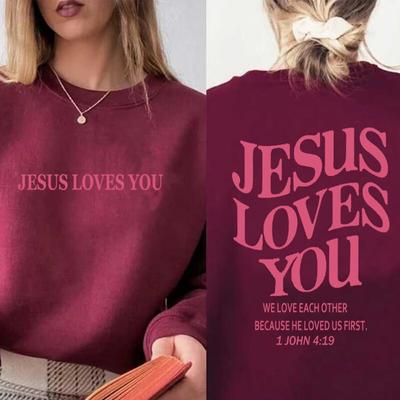 Jesus Loves You Křesťanská mikina Dámský svetr Biblický verš Grafika Harajuku Streetwear Dlouhý rukáv Oblečení God Faith