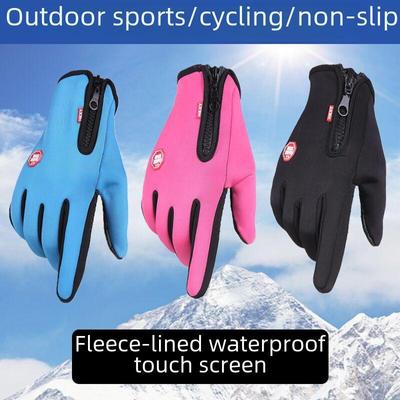 Luvas de inverno masculinas impermeáveis com tela sensível ao toque para ciclismo, fitness, montanhismo e esportes ao ar livre - antiderrapantes com zíper.