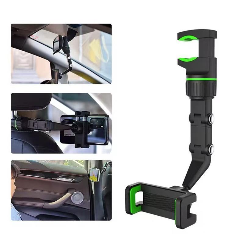 

For Car Rearview Mirror Phone Holder 360° Rotatable and Retractable Car Phone Mount Multifunctional Rear View Mirror Holder зелений