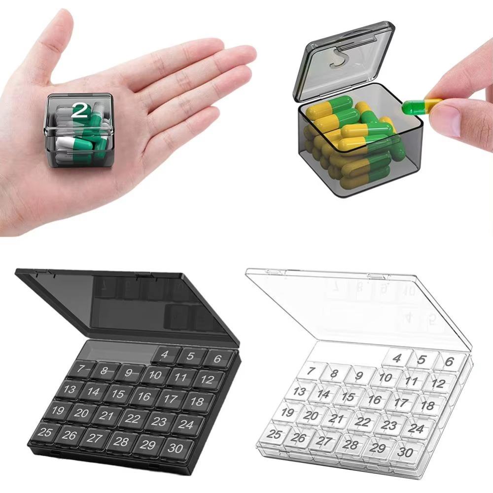 Transparent Portable Storage Box Squeeze-to-Open Daily Medcine Container Supplement