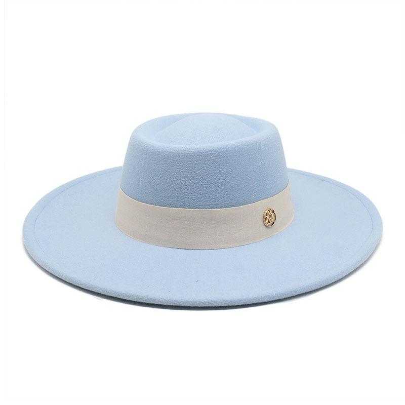 Solid Color Wool 9.5Cm Brim Mark Men'S And Women'S Warm Outdoor Oval Hoop Top Hat