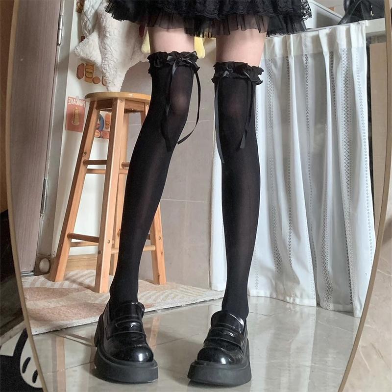 

Lolita Bow Lace Stockings Women Sexy Over-The-Knee Stocks Jk Stockings чорний