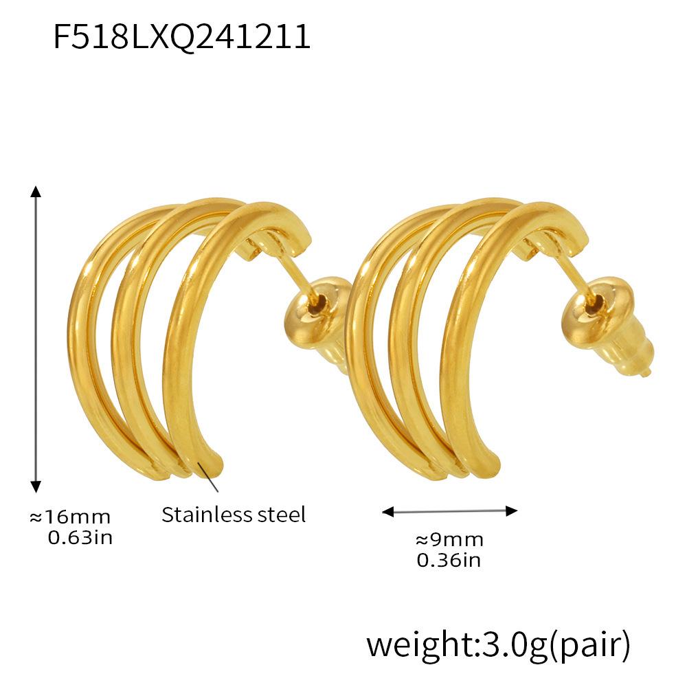 Qiong Yao European Style 18K Gold Triple C-Shaped Stud Earrings