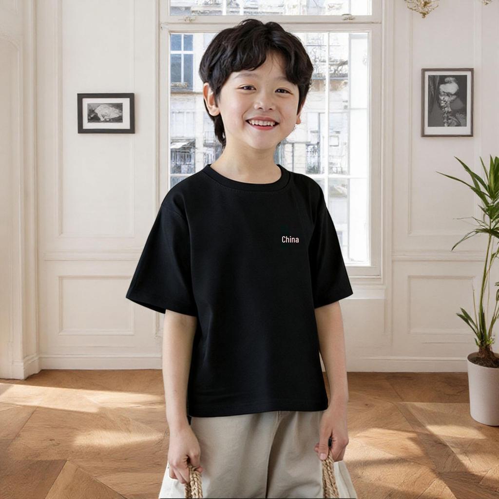 220g Kinder Cartoon Reines Baumwoll Kurzarm T-Shirt, Jungen & Mädchen Lässiges Trendiges Marken T-Shirt