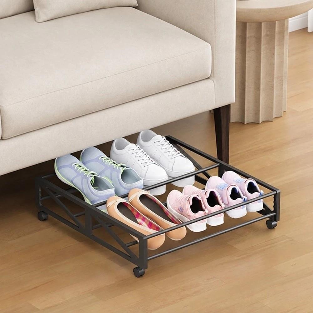 With Wheels Under-Bed Shoe Rack Simple Shoe Organizer Hidden Movable Shoe Storage Narrow Spaces