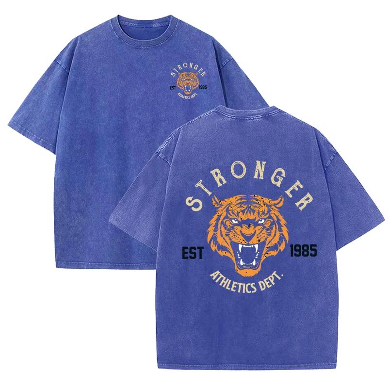 Stärkerer Tiger Sport Print Wasch T-Shirt Damen Sommer Bequem Gewaschenes Tee Lässige Kurzkleidung Weiche Baumwolle Unisex Kleidung