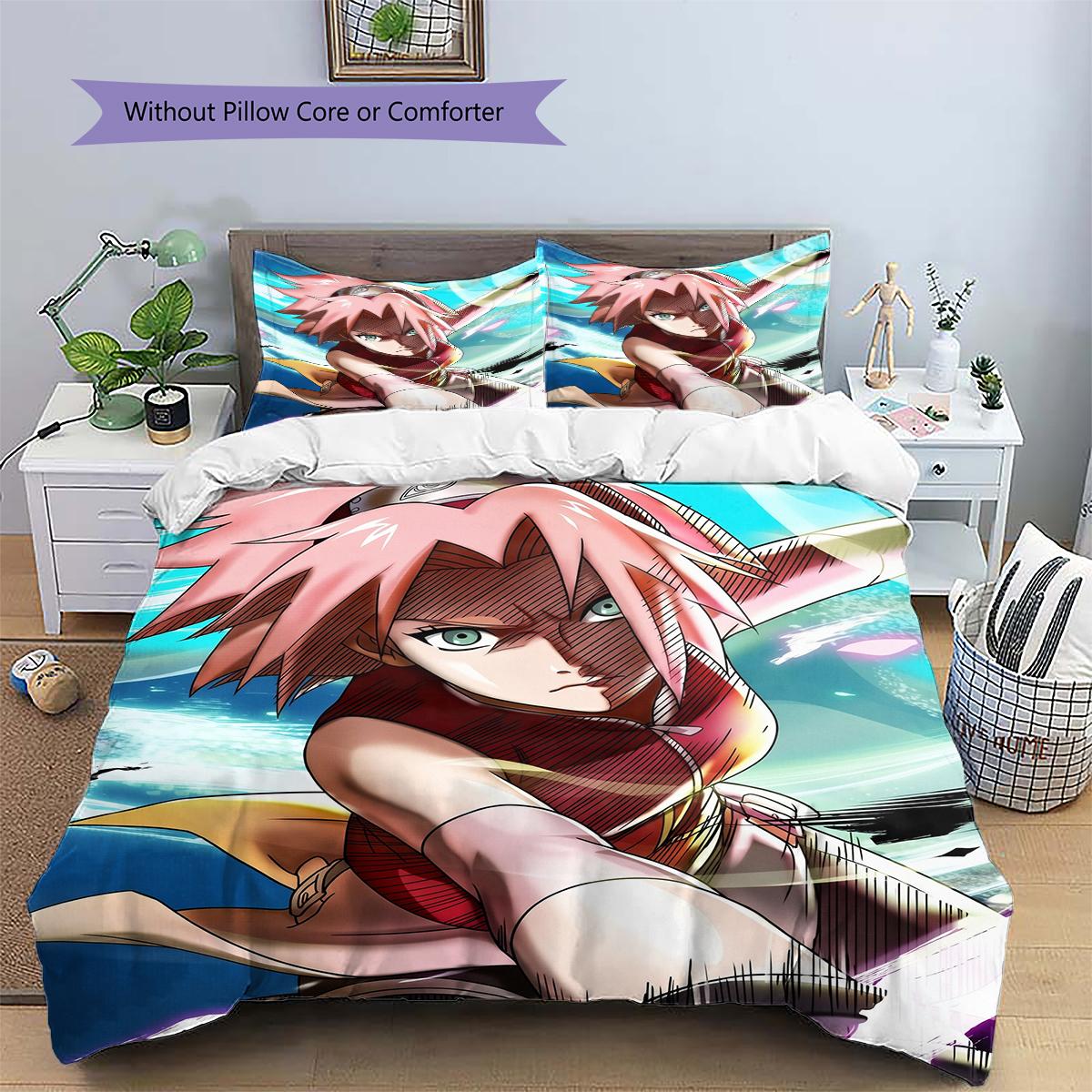 

Haruno Sakura Chibi Cartoon Duvet Cover, Naruto Themed Bedroom Decor, Kawaii Gift for Sakura Fans 135x200cm
