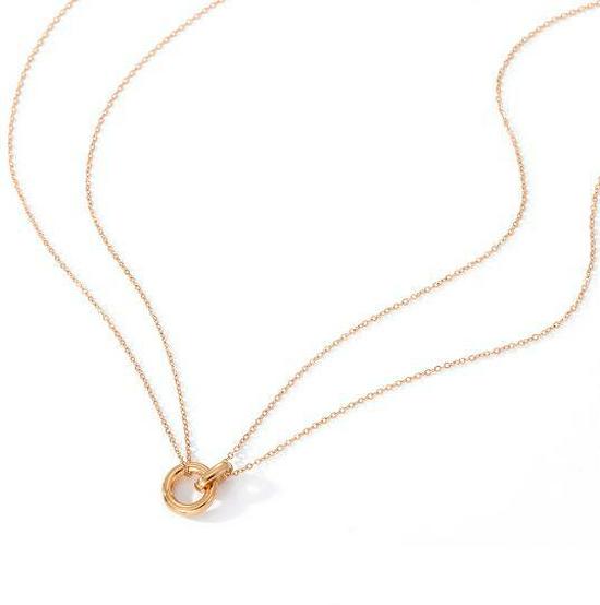 Two-Tone Stainless Steel Geometric Round Pendant Double Layer Choker Necklace