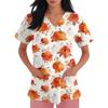 Women's short-sleeved Halloween print V-neck pocket protective work shirt