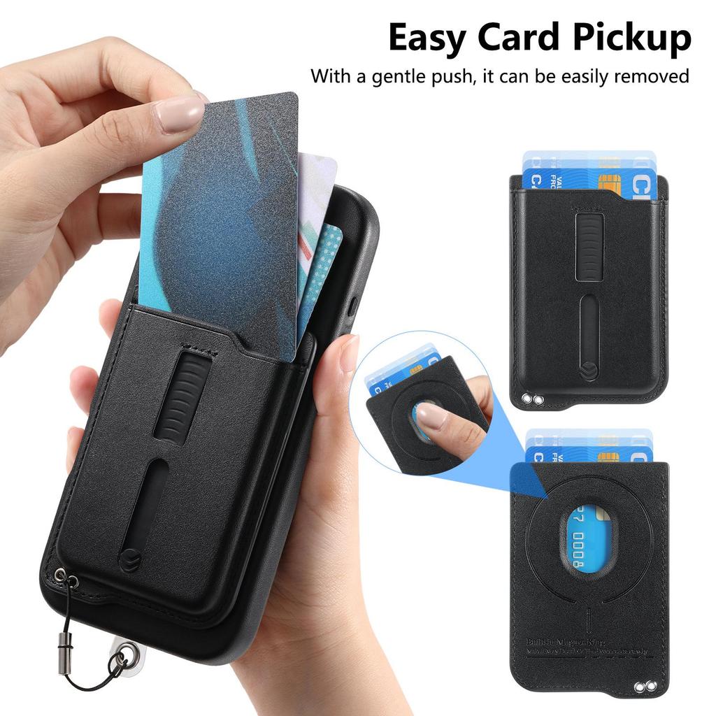 iPhone 17 Magnetic Card Holder Case with Anti-Lost Strap & Drop-Proof Cover, Compatible with 15 Pro & 16 Pro Models