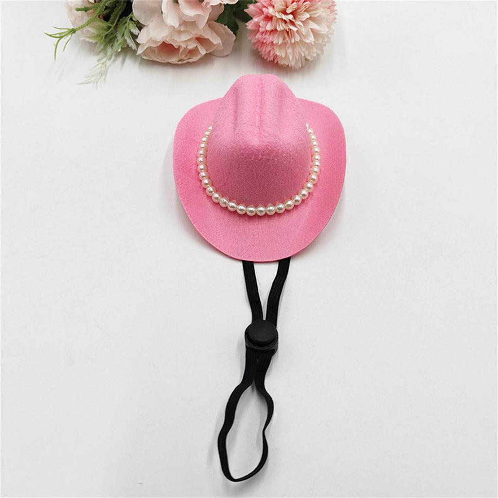 Halloween Pet Costume Hat for Dog Cats Elegant Cowboy Hat Headwear Pet Birthday Supply Dog Hat with Pearls Chain