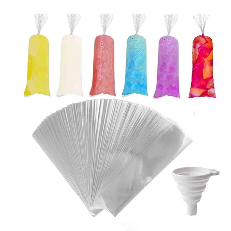 100Pcs Disposable Freeze Pop Bags with Silicone Funnel DIY Ice Lolly Molds