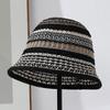 Women Vintage Weave Striped Color Matching Sweet Beach Versatile Sun Shade Casual Bucket Hat