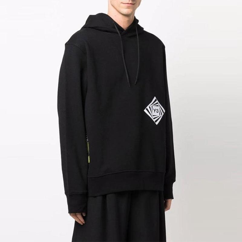 Y-3 FW21 Men's Logo Print Drawstring Pullover Hoodie Black HF7067