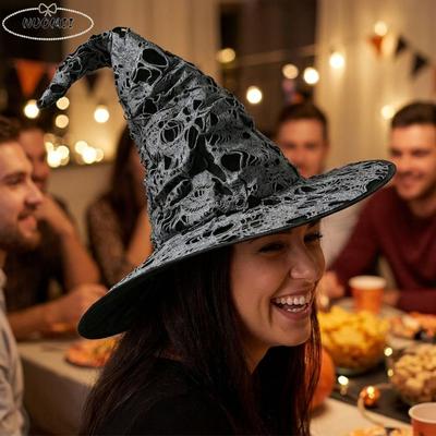 Large Wide Brim Ripped Tattered Witch Hat Gothic Tall Pointed Cone Top Halloween Wizard Hat Without Collapsing