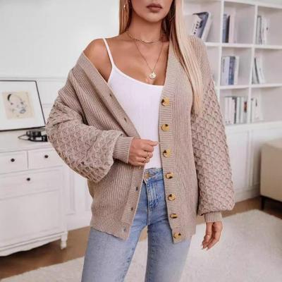 Vintage Knitwear Cardigan Long Sleeve Loose Top Solid Color V Neck Sweater Autumn Winter