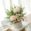 Artificial Flowers with Small Ceramic Vase Faux Roses Plants Eucalyptus Leaves Berries Flower Arrangements Decorations for Home