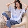 Pajamas Women's Summer Pure Cotton Short-sleeved Cropped Pants Women's Thin Casual Cotton Loungewear Can Be Worn Outside the Suit Summer