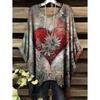 Elegantes Bohemian Chic Übergroßes Einfaches Retro Liebesdruck Druck Damen T-Shirt Asymmetrischer Saum Rundhalsausschnitt Vielseitige Damenbekleidung