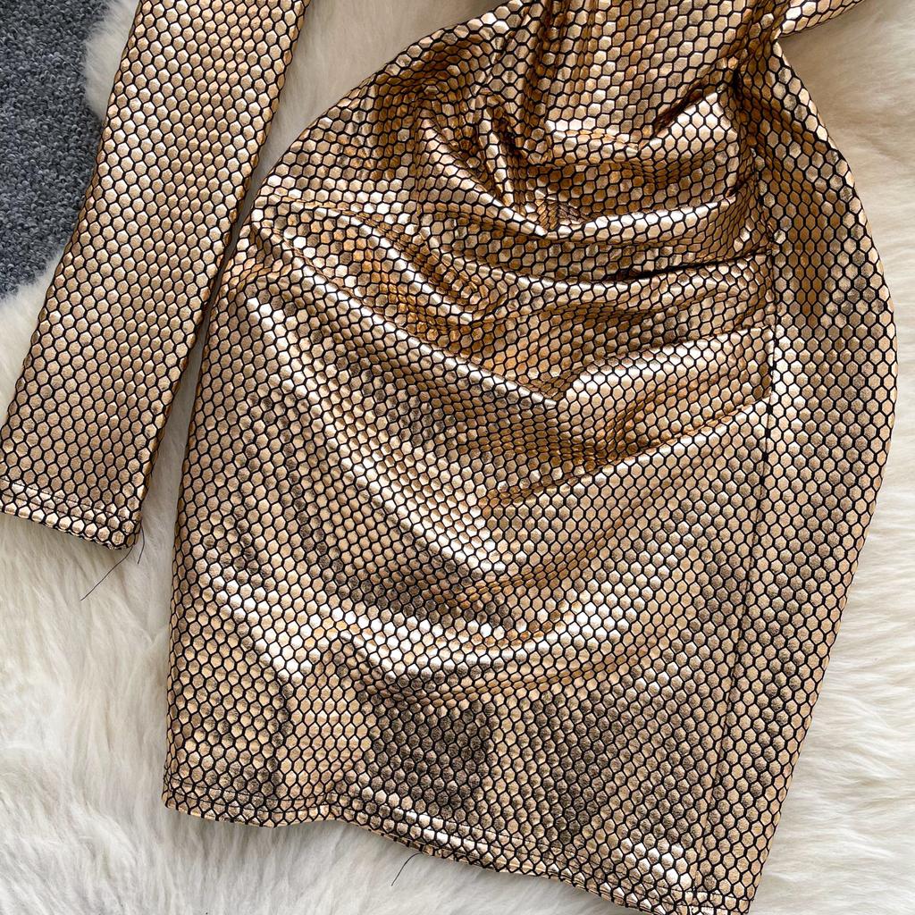 Léto Podzim Dámské Luxusní 3D Květinové Bronzové Sexy Večerní Párty Mini Krátké Pouzdrové Šaty na Jedno Rameno