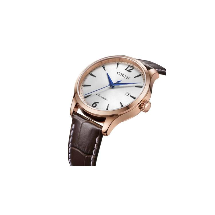 CITIZEN Automatic Mechanical Movement Leather Strap Watch Men's Watches Silver Dial NJ0113-10A