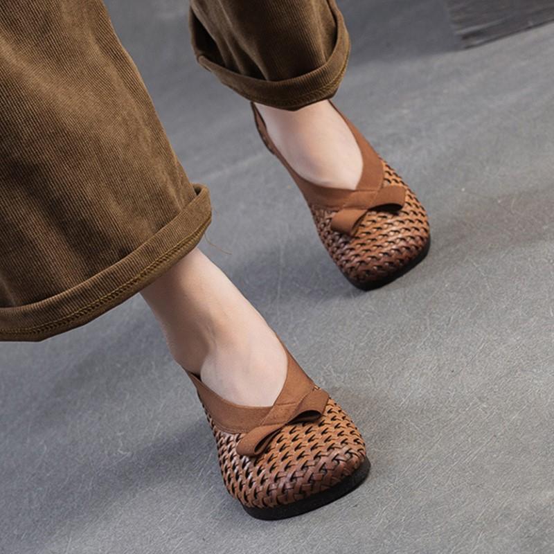 Fashion GKTINOO Summer Flats 2025 New Versatile Hollow-out Breathable Sandals Genuine Leather Comfortable Women's Slip-on Shoes