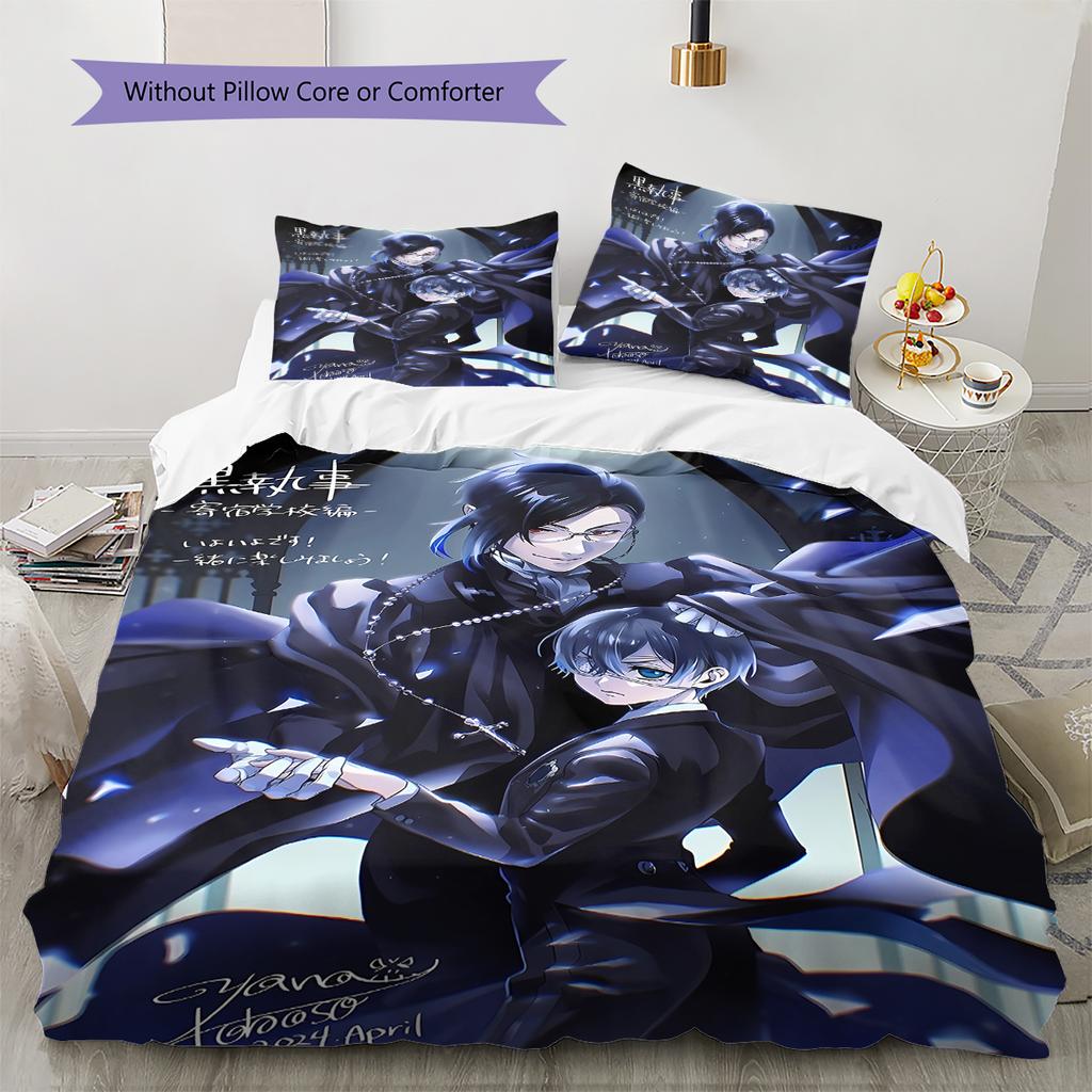 Literie Motif Black Butler, Ensemble Couette Housse de Couette Taie d'Oreiller Cadeau d'Anniversaire pour la Maison (1 housse de couette + 2 taies d'oreiller, sans garniture.)