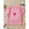 European sizes Summer Fashion Girls' Short-Sleeve T-Shirt with Heart Cartoon Pattern Double-Sided Print, Casual and Versatile Top