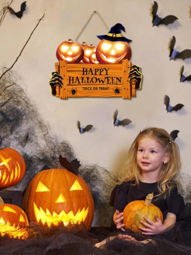 Happy Halloween Wooden Sign, Pumpkin with Hat Wooden Sign, Party Holiday Decoration Home Decorations Halloween Decoration