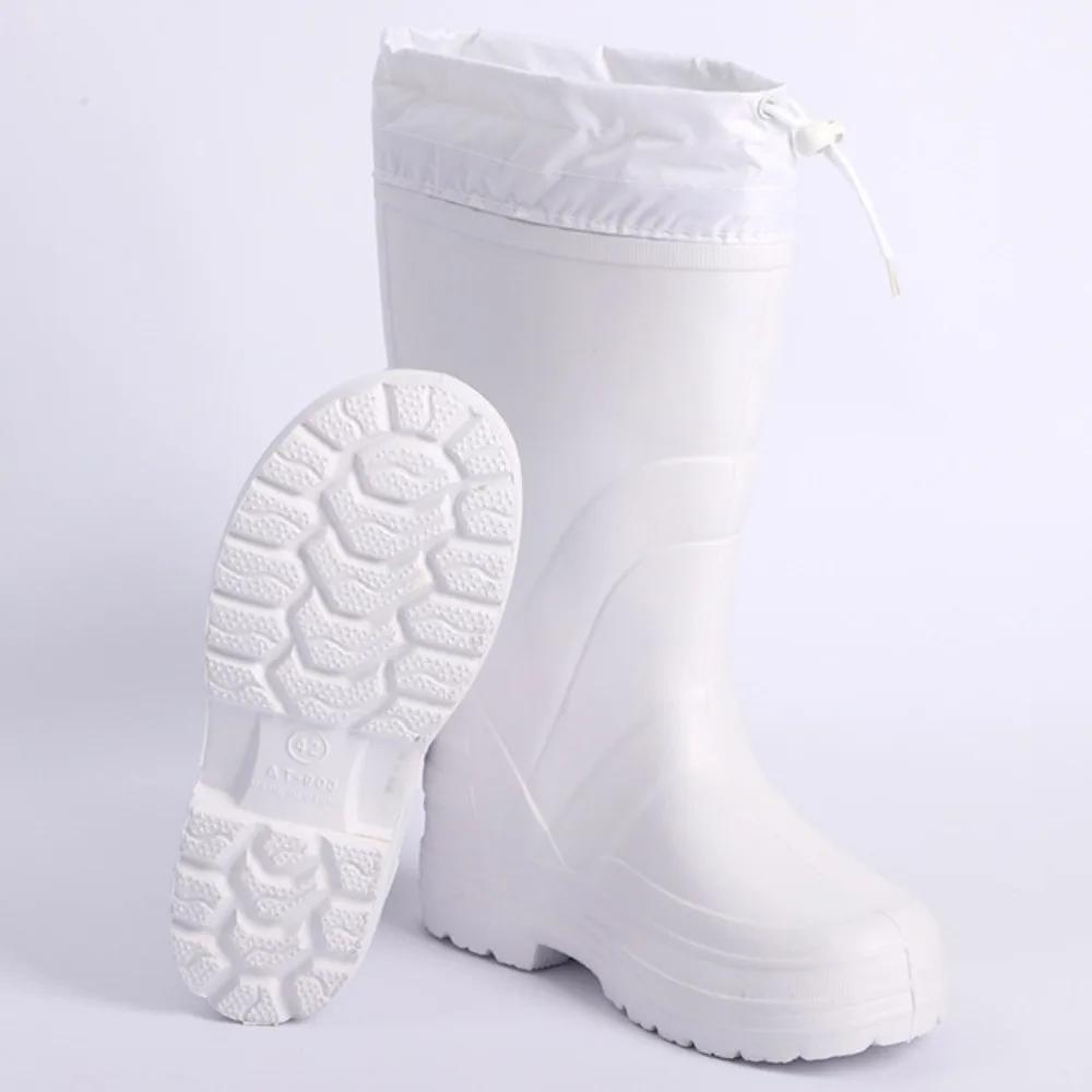 Bílé pánské holínky Vysoké boty Zimní hřejivé Protiskluzové Vodotěsné boty EVA Pracovní boty Pánské boty Protiskluzové boty do kuchyně