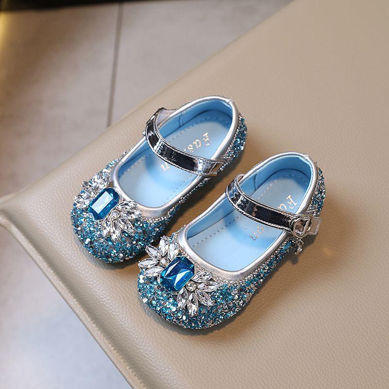 Girls Princess Shoes Spring and Autumn New Rhinestone Fashion Bow Baby Girl Crystal Shoes Soft Sole Elsa Single Shoes