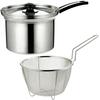 Kakusei 18cm Deep Saucepan with Gas Stove Glass Stainless Shikisai Silver Colander, Compatible, Lightweight, Lid, Steel, Rust-Resistant, (FSC-05)