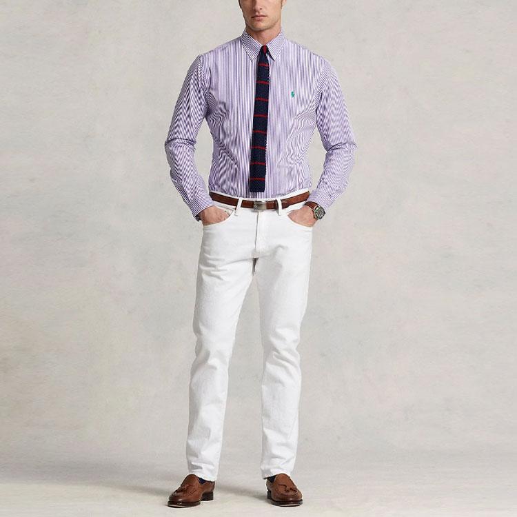Polo Ralph Lauren FW22 Striped Square Collar Single-Breasted Long Sleeve Shirt Men Shirts Purple 710859881-005