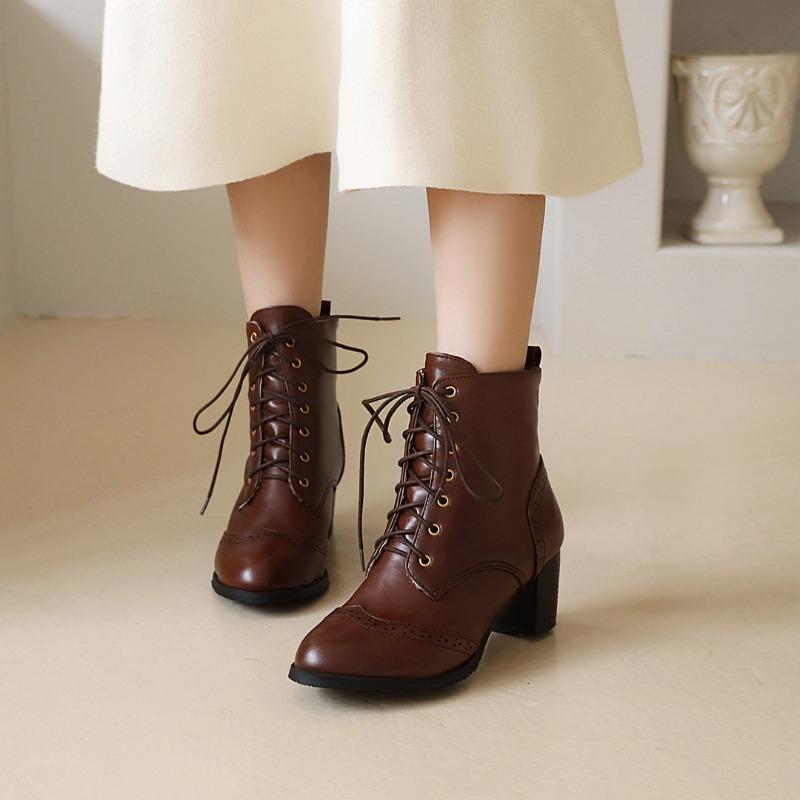 Stivali da Donna Autunno Inverno Tacco Grosso Stringati Stivali Martin Stivali Nudi Stivali Corti con Tacco Alto Donna W
