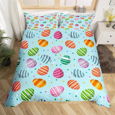 Uova di Pasqua ad Acquerello Set Biancheria da Letto King Queen Buona Pasqua Copripiumino a Tema Bambini Uovo di Pasqua Arcobaleno Copripiumino in Poliestere