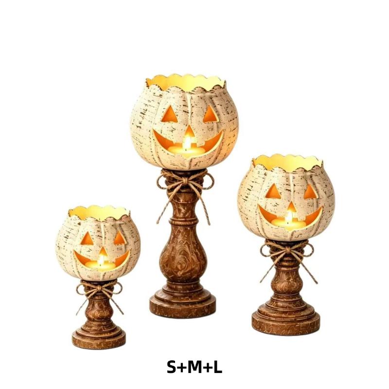 1/3Pcs Vintage Pumpkin Metal Candle Holder Lantern Tabletop Centerpiece For Halloween Fall Home Decor