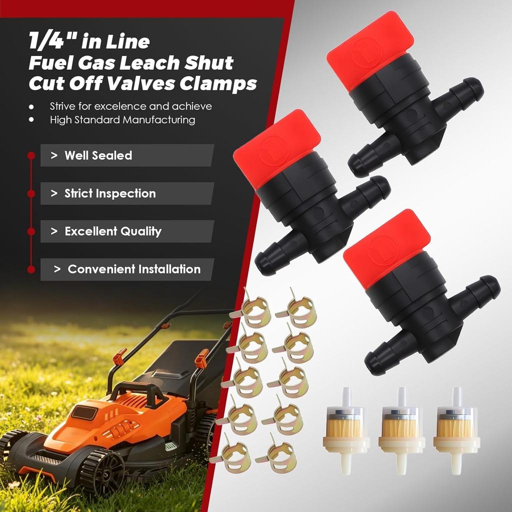 1/4" in Line Fuel Gas Leach Shut Cut Off Valves Clamps Compatible with 494768 697947 698183 Am36141 Am107340 Compatible with Snapper 2-4507 7034212