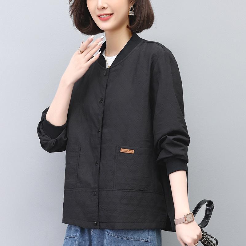 

Женское короткое пальто весна/осень 2024: Шикарная, омолаживающая, универсальная куртка для женщин среднего возраста XL (120-135 Jin) чёрный