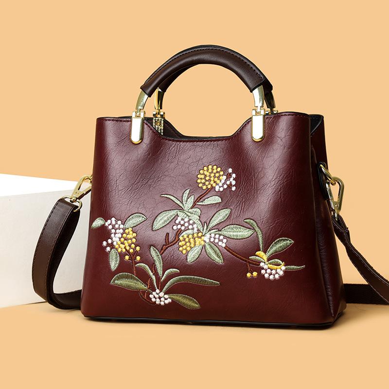 Bags Women's Fashion Handbags Large Capacity Embroidered Middle-aged Bags Ladies Crossbody Shoulder Bags