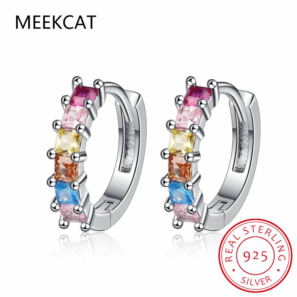 Square Citrine Peridot Amethyst Garnet Blue Topaz 925 Sterling Silver Geometric Hoop Earring For Women Colorful Gemstone Jewelry серебряный