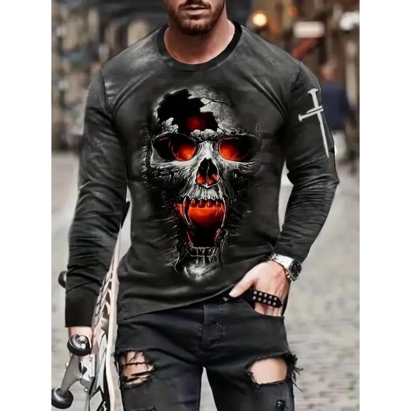 Men's 3D Printed Crew Neck Long Sleeve T-Shirt Fashion Versatile Trend Breathable Casual