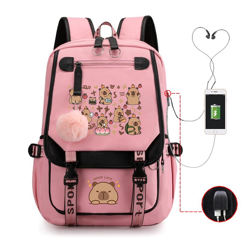 Fashion Trend Kapibara Leisure Burden Reduction Travel Bag Multifunctional Large Capacity USB Student School Bag