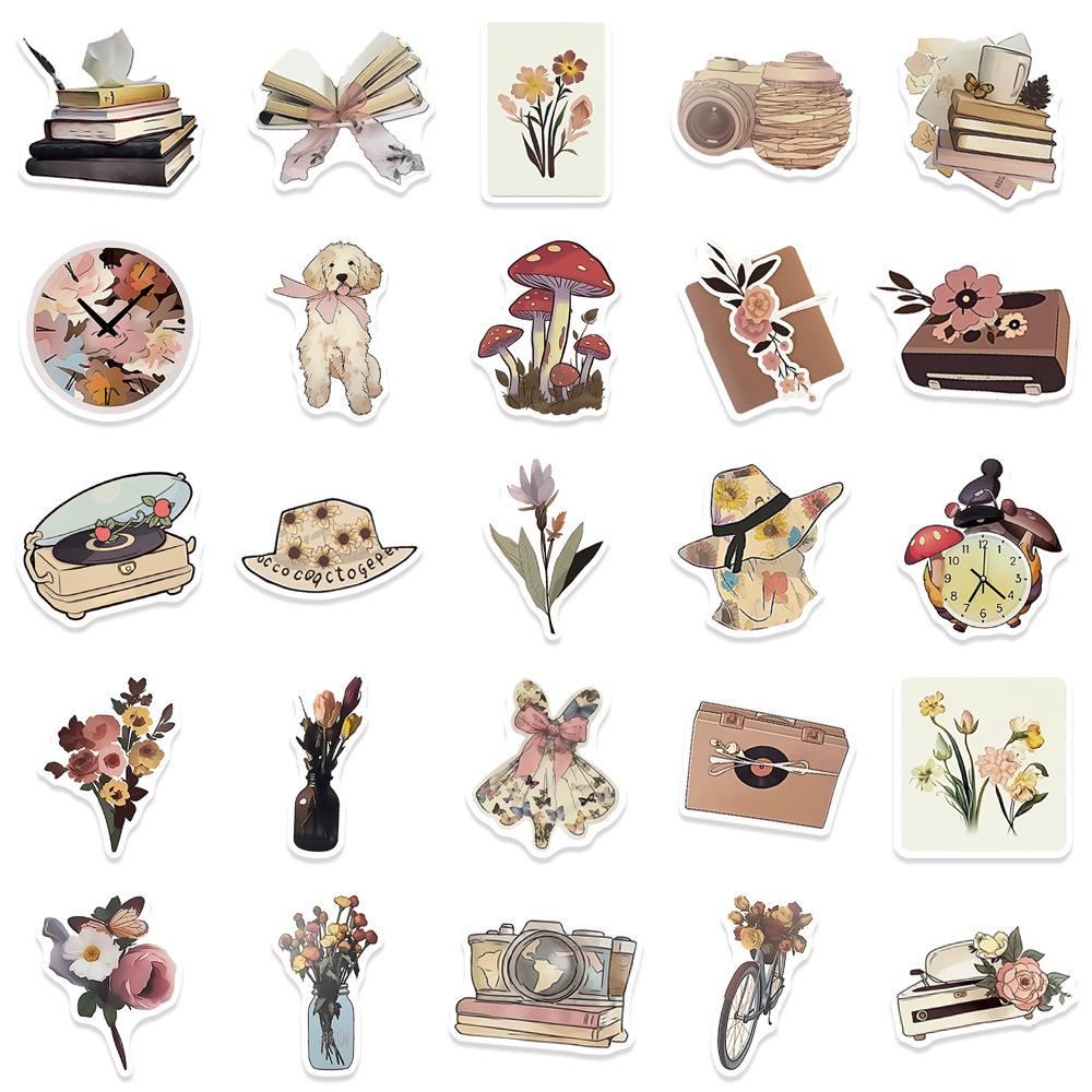 50pcs Vintage Animal Flower PVC Sticker Aesthetic Children's Stationery DIY Decoration Scrapbooking School Supplies