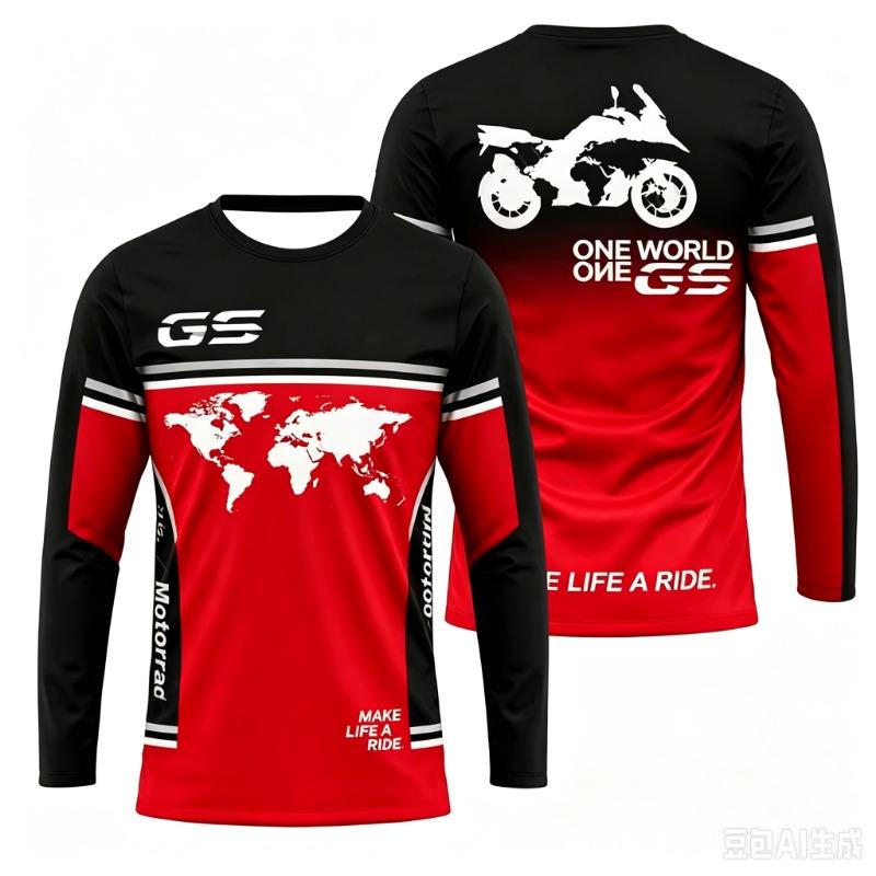 Motorradtour Weltkarte Grafik Langarm Trikot Familienpassend Biker Outdoor Lässig Stilvoll Täglich Bedrucktes T-Shirt Trage Top