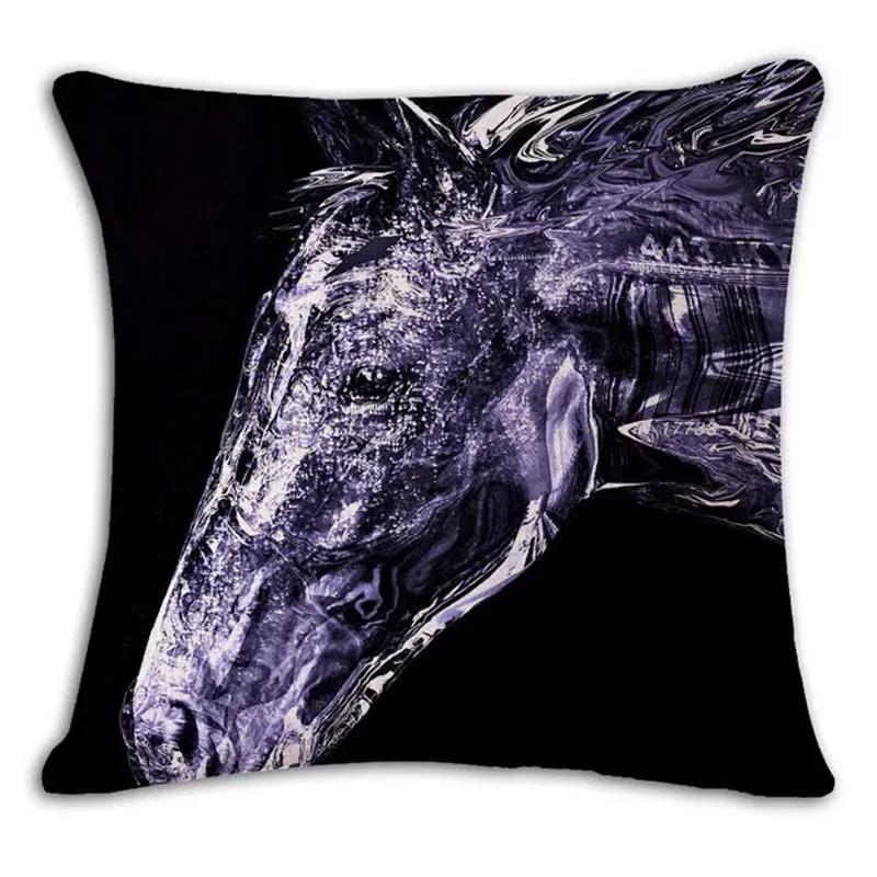 18'' Square Horse Printed Cushion Cover Vintage  Linen Square Pillow Cover  Covers Customized Drop Shipping