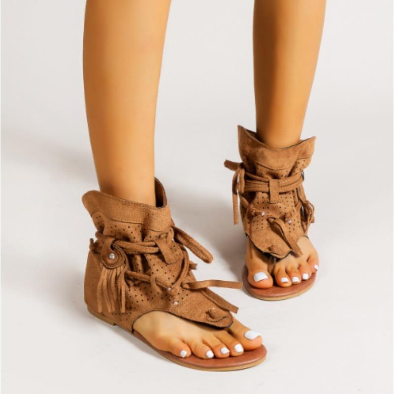 Fashion Women's Sandals 2025 Retro Gladiator Ladies Clip Toe Vintage Boots Casual Tassel Rome Fashion Summer Woman Shoes for Female New