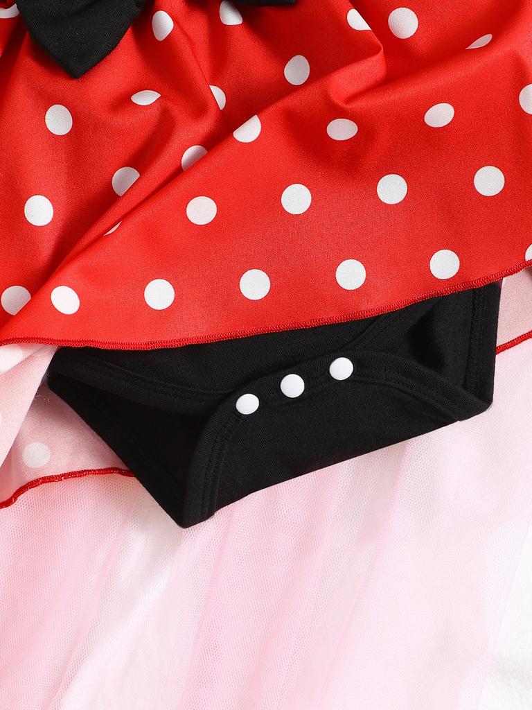 Summer 0-1 Years Old Infant Baby Girls Short-sleeved Dot Print Dress Casual 2-Piece Set With Hairband