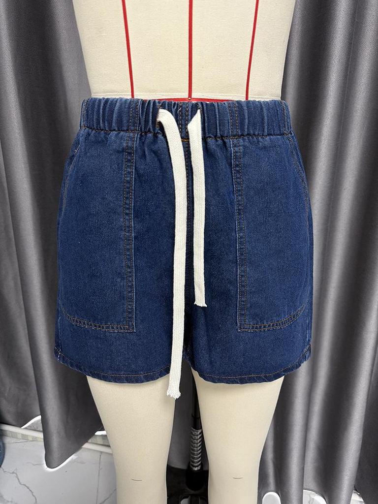 2025 Retro Lässiges Denim Kurzarmhemd & Shorts Set - Damen Frühling/Sommer