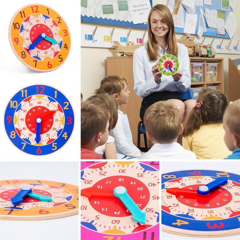 Wooden Clock For Kids Learn Time And Math With Colorful Model