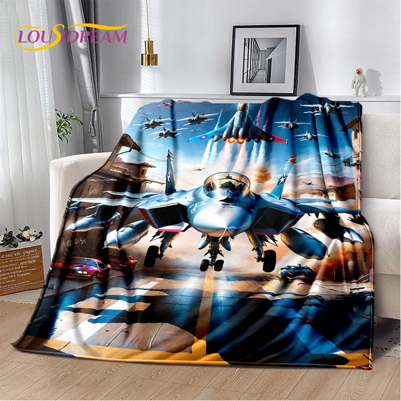 3D Space Spitfire Aircraft  Air Force Jet Fighter Cartoon Blanket,Soft Throw Blanket for Home Bedroom Bed Sofa Cover Child Gift